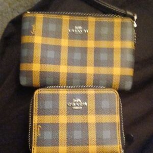Coach Plaid Blue and Yellow Wristlet & Small Wallet Set sold together